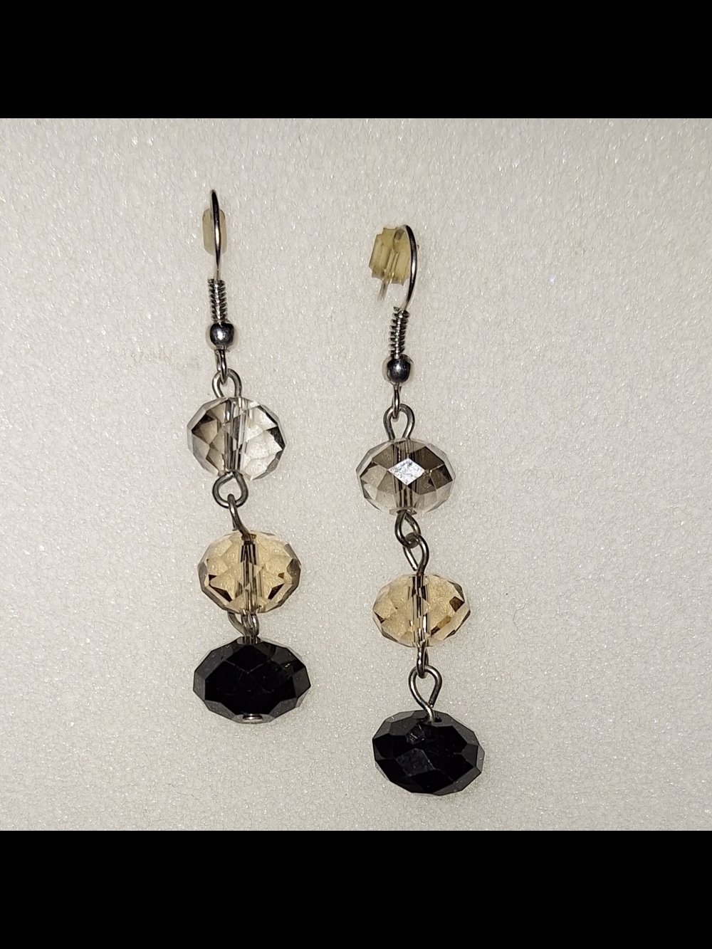 Handcrafted Black & Champagne Faceted Bead Drop Earrings - Women Jewelry